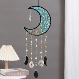 🎉Host Pick🎉 NWT! Genuine Turquoise Chips Crescent Moon Agate Slabs Wall Decor!